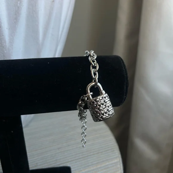 Silver Chain Bracelet with Padlock Charm - Picture 2 of 3